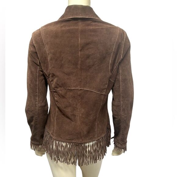 Vintage 100% Brown Leather Jacket Outbrook Fringe Button Up Western Coat Fall - Picture 6 of 9
